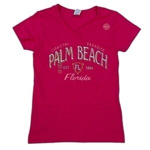 Gildan Coastal Paradise Palm Beach Florida V Neck Top